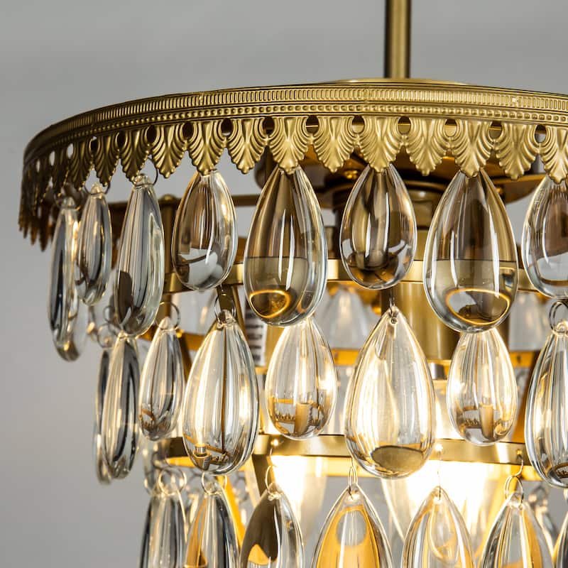CraftHome 3-Light Vintage Tier Teardrop Glass Chandelier Brass / Matte Black Pendant Lighting - W12''