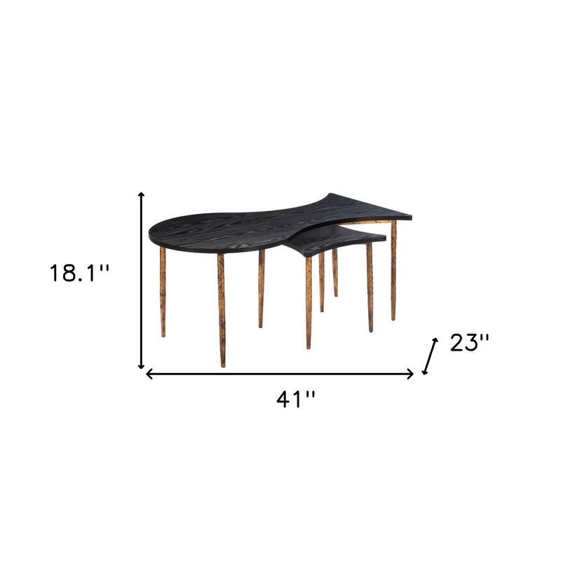 HomeRoots Set of Two Black and Bronze Wood and Steel Free Form Coffee And End Table - 41.00 in. x 18.10 in. x 23.00 in.