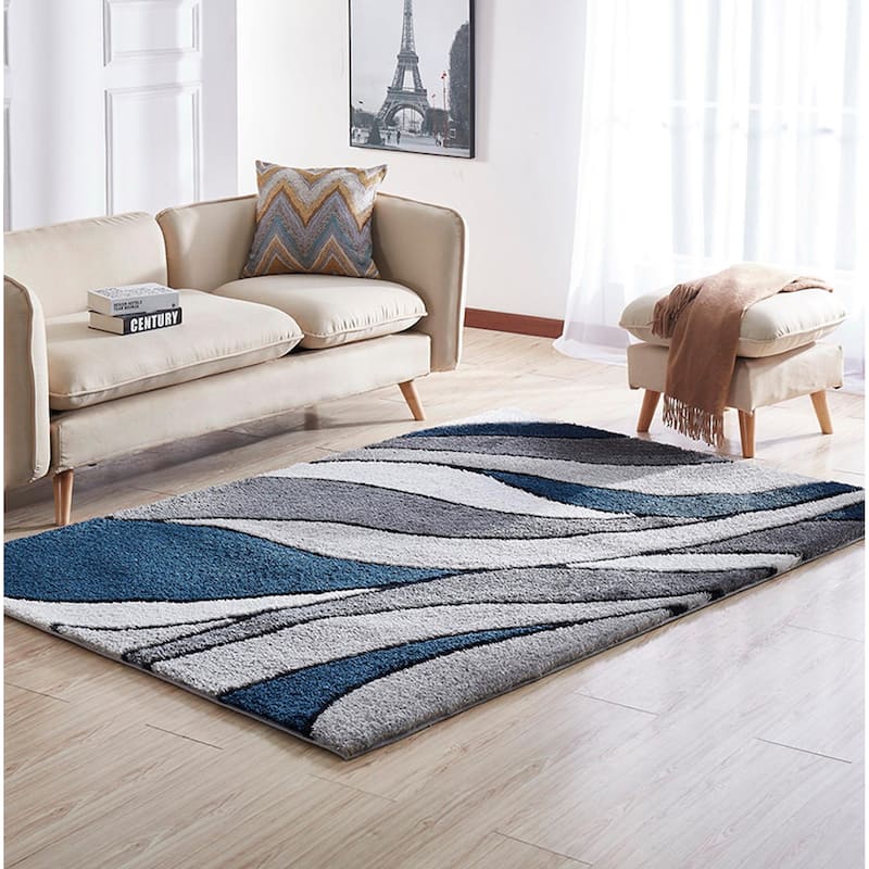 Soft Pile Hand Tufted Shag Indoor Area Rug（24" x 36"） - 2' x 3' Oval - Blue - Rectangle