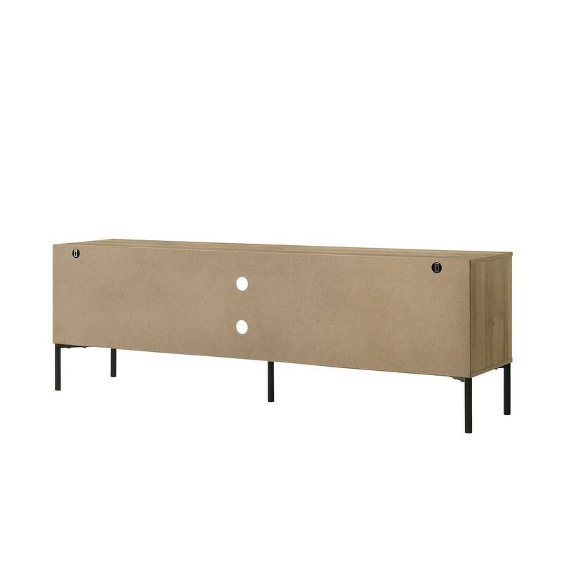 70"W White and Oak 2-Door TV Stand with Adjustable Shelf, Metal Legs