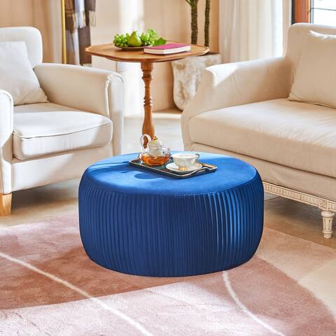 CO-Z Round Cocktail Ottoman with 30-Inch Wide Velvet Upholstered Seat