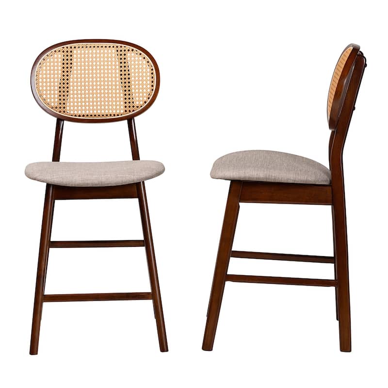 Darrion Mid-Century Modern Fabric and Wood 2-Piece Counter Stool Set