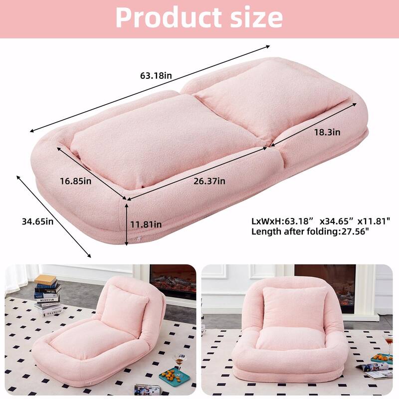 Folding Sofa Chair with 5 Adjustable Positions, Plush Floor Lounge Chair