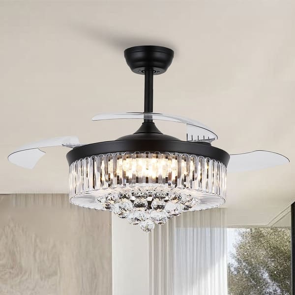 slide 2 of 45, Kviflon 48'' Crystal Ceiling Fan with Lights and Remote 6 Speed, 3 Light Change Retractable Blades Chandelier Ceiling Fan