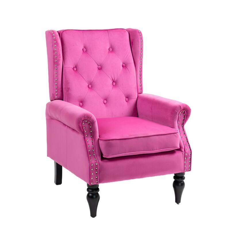 Tufted High Back Chair Living Room Wood Frame Armchair