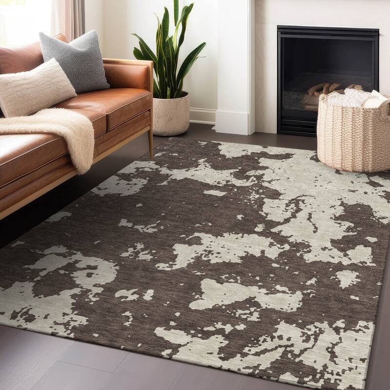 Machine Washable Indoor/ Outdoor Chantille Abstract Rug