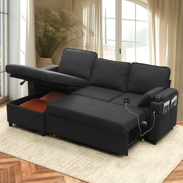 HOMCOM Corner Sofa Bed With Storage, Seater Pull Out Sofa Bed