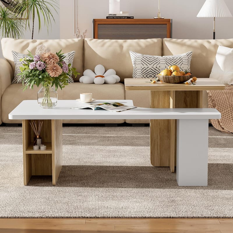 Set of 2 Nesting Coffee Tables, Farmhouse Style - White
