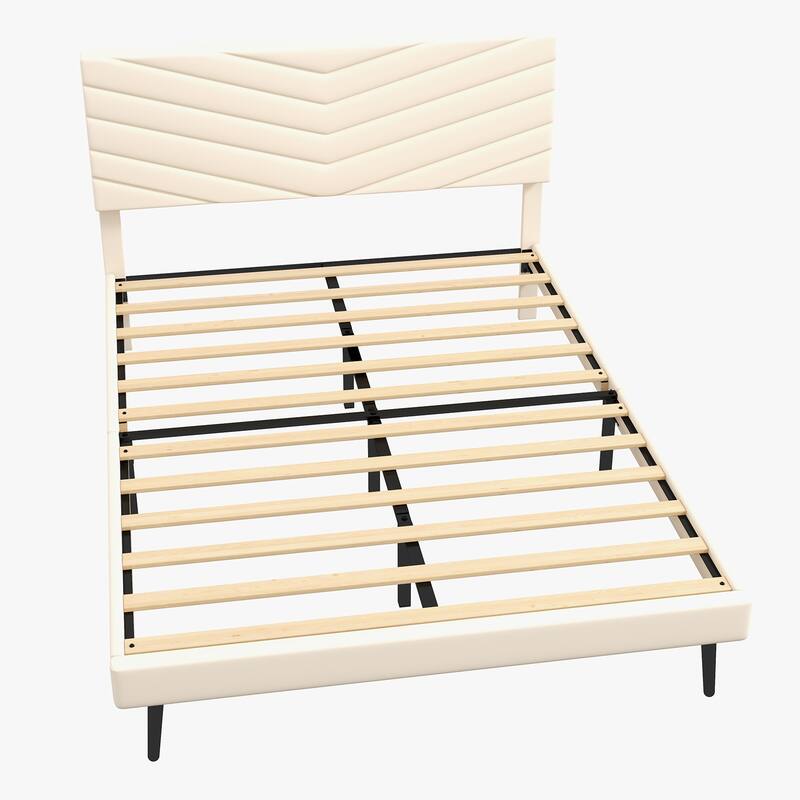 Platform Bed Frame with Adjustable Headboard, Velvet Upholstered
