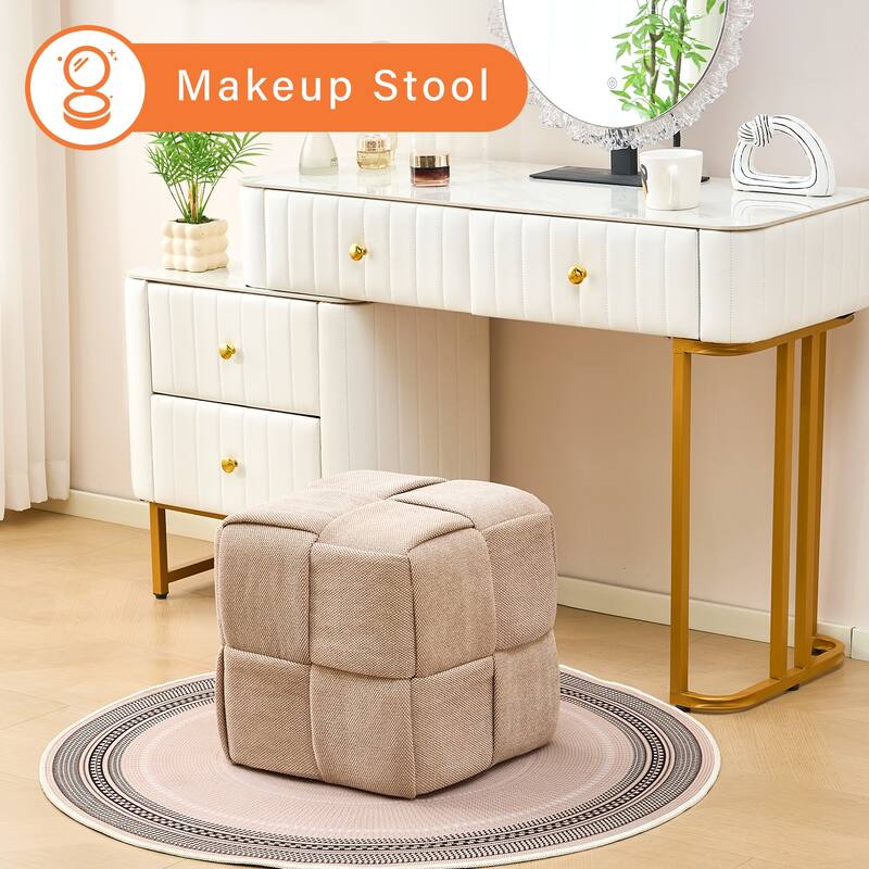 Soft Corduroy Fabric Ottoman Stool for Home Bedroom Living Room Vanity Chair Comfortable