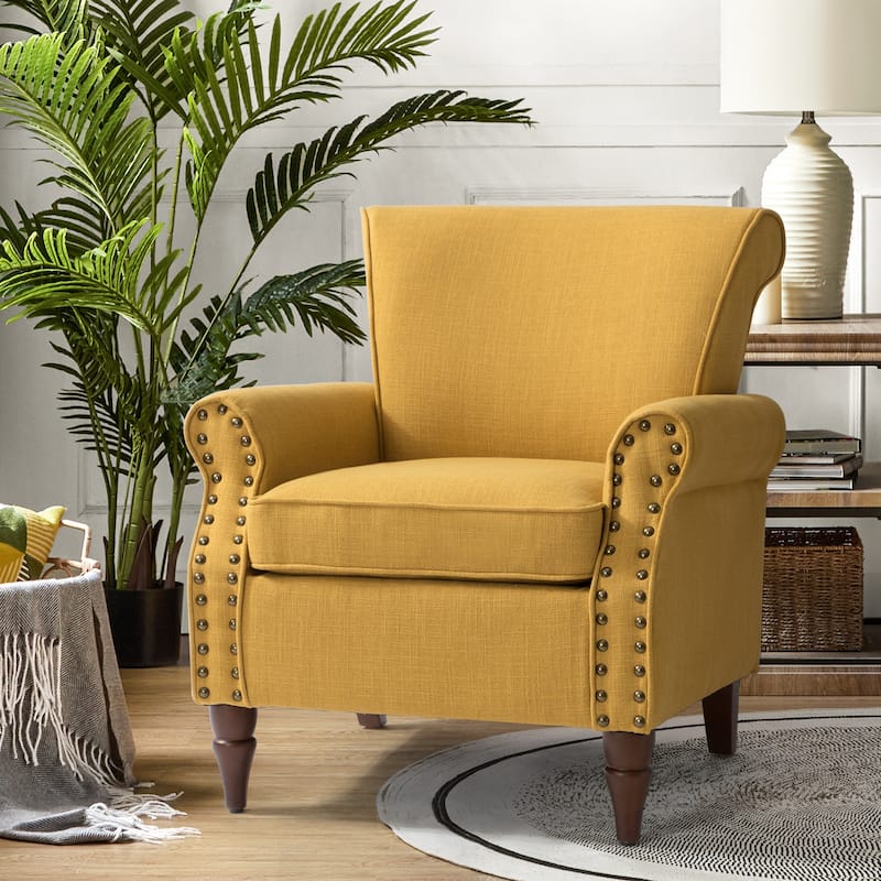 Nyctelius Upholstered Comfy Accent chair with Classic Turned Wooden Legs and Nailhead Trim by HULALA HOME