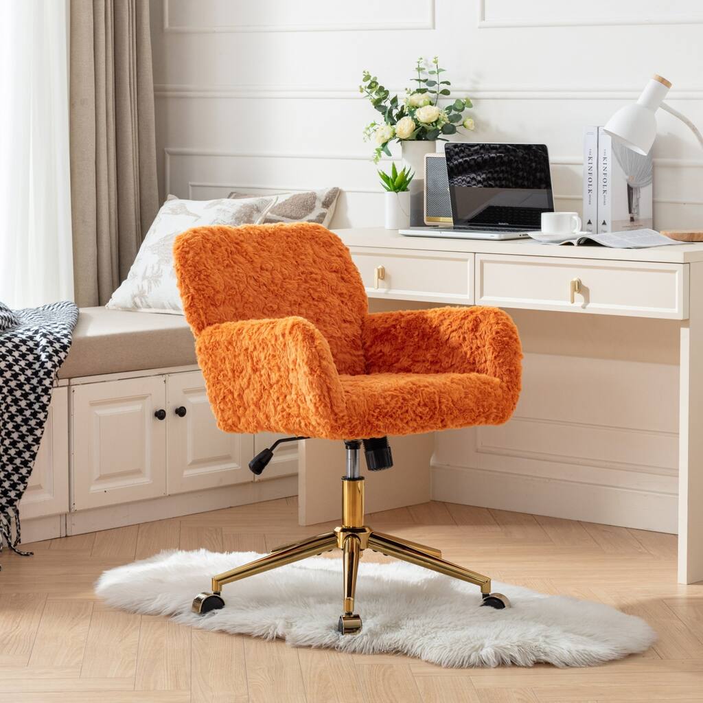 Featured Upholstered Study Chair Office Chair, Orange Armchair Home Computer Chair Swivel Chair with Casters