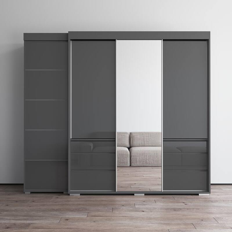 Monaco 3D-EX Wardrobe with 1 Mirror - Grey