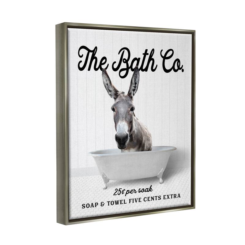 Stupell Vintage Bath Ad Donkey Framed Floater Canvas Wall Art Design by Lettered and Lined