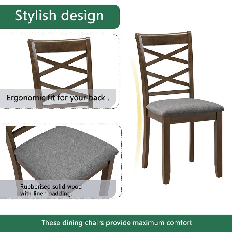 5-Piece Square Dining Table Set with 4 Upholstered Chairs, Rustic Coffee Table Walnut Breakfast Nook