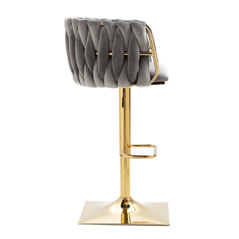 Vintage Velvet Bar Stools with Back and Footrest 2PC/SET,Adjusatble Seat Height from 25.6-32.68 Inch