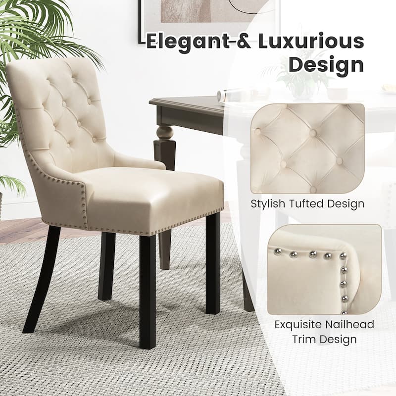 Gymax Upholstered Dining Chairs Set of 2 w/ Rubber Wood Legs Padded