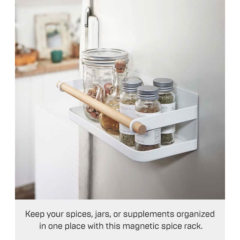 Yamazaki Home Magnetic Storage Caddy, Steel and Wood, Holds 3.3 lbs - L 5.12 x W 10.83 x H 3.35 inches