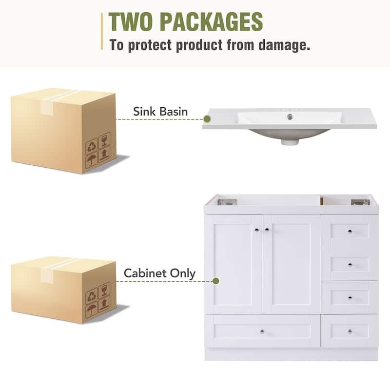 Bathroom Vanity with Sink, Freestanding Wooden Bathroom Storage Cabinet, Bathroom Cabinet with 2 Soft-close doors & 4 Drawers