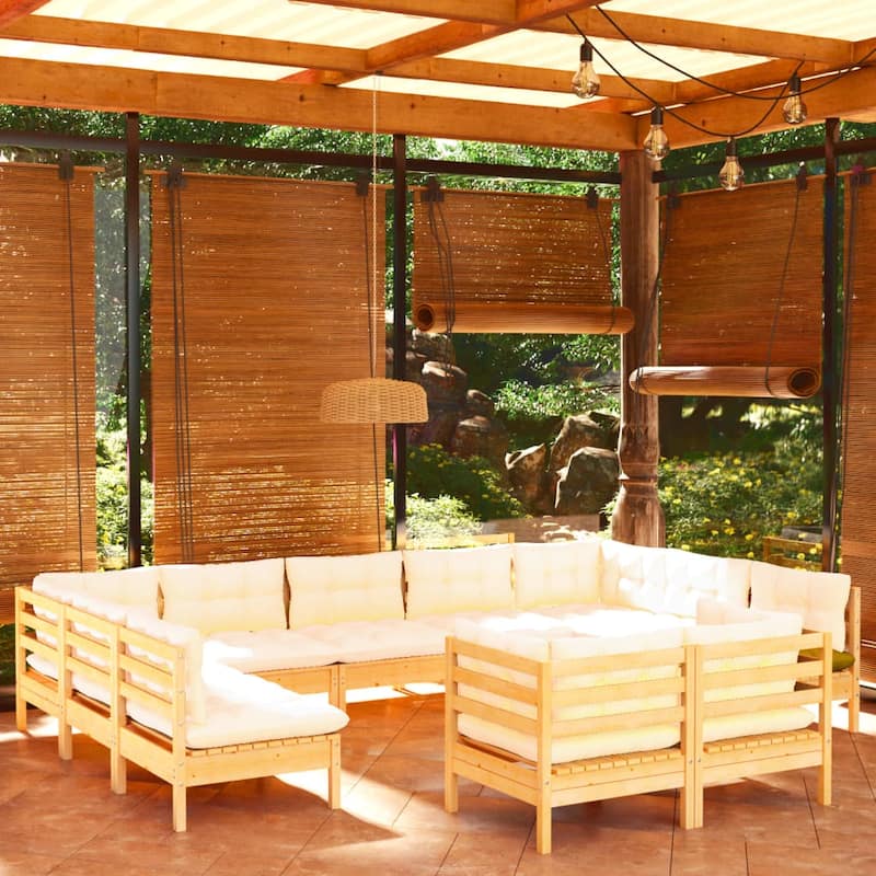 vidaXL Solid Pinewood Patio Lounge Set 11 Piece with Cushions Multi Colors - 25" x 25" x 24.6"