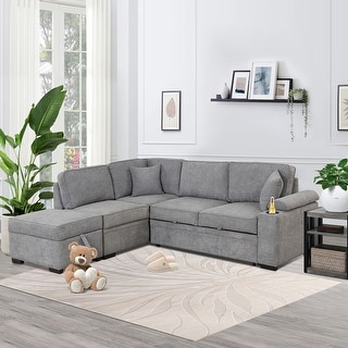 2 in 1 Pull Out Couch Couch L Shape Sleeper Sofa Bed with Storage ...