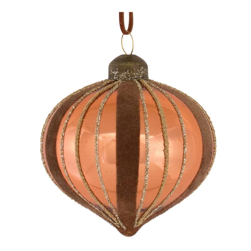 Shiny Glittered Glass Christmas Ornaments 5.5" 140mm Orange Brown 12ct