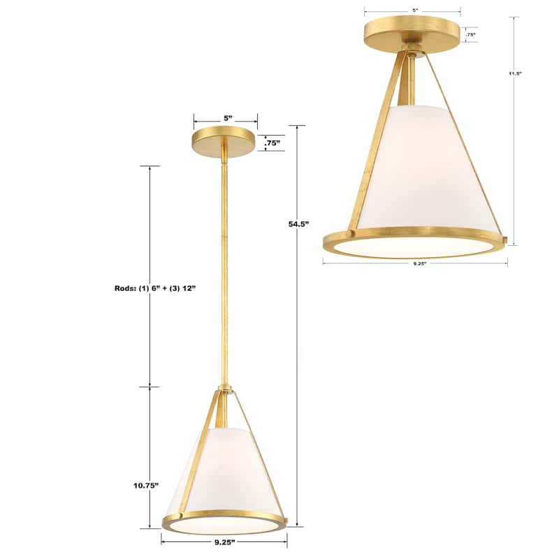 Fulton 1 Light Antique Gold Semi Flush Mount