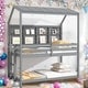 preview thumbnail 15 of 25, Twin House Loft Bed with Semi-enclosed Roof, Shelves and Ladder, White
