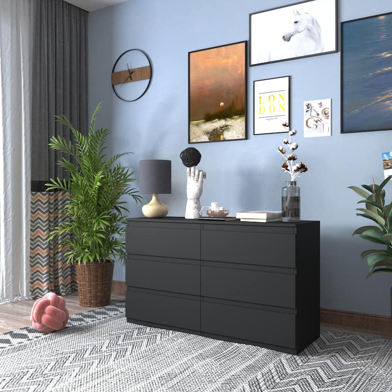 6-Drawer Double Dresser, Storage Cabinet with Solid Wood Handle for Bedroom, Living Room