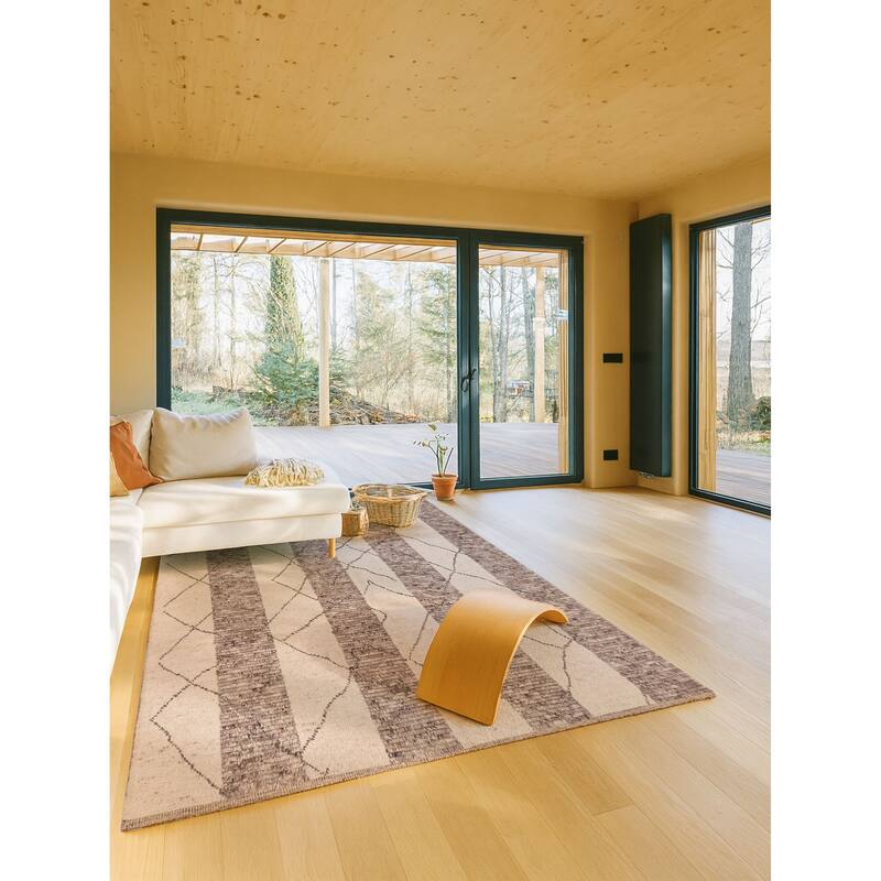 ECARPETGALLERY Hand-knotted Looma Cream, Grey Wool Rug - 8'0 x 10'0