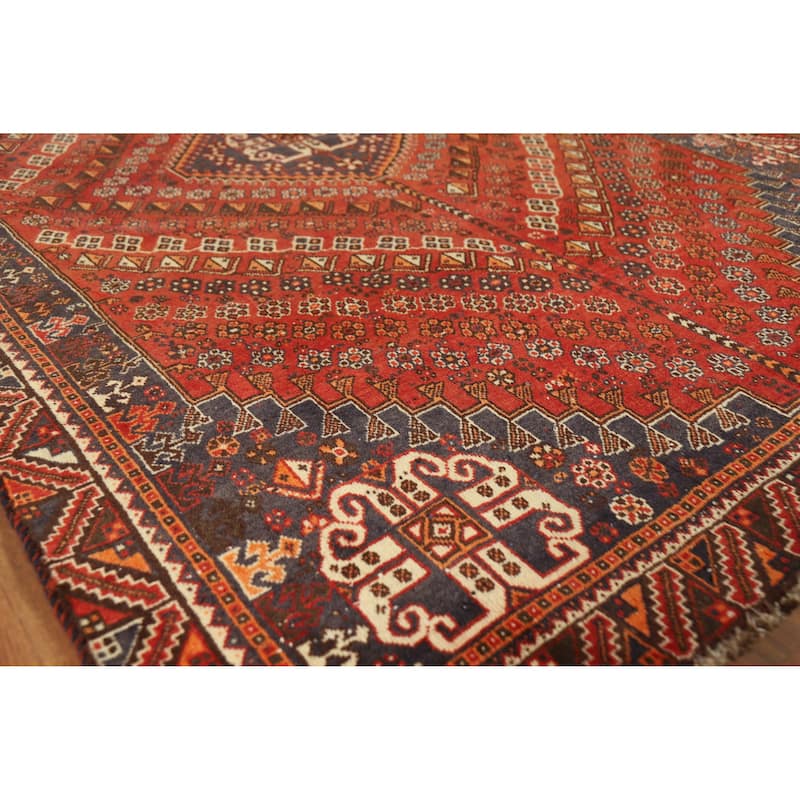 Hand Knotted Oriental 100% Wool Carpet Traditional Medallion Oranges & Rust Qashqai Area Rug - 8' 1'' X 5' 0''