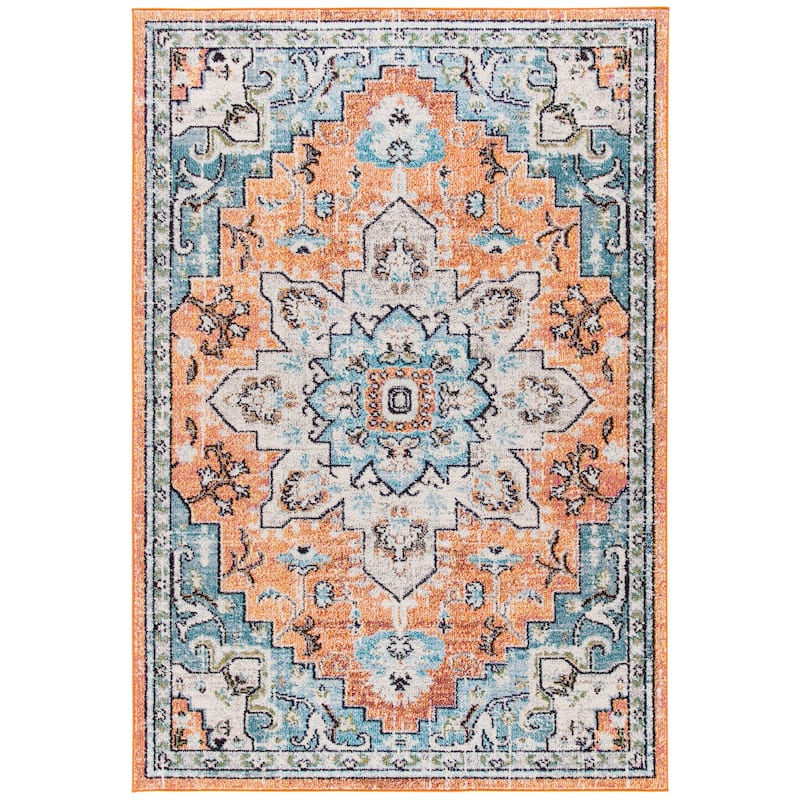 SAFAVIEH Madison Diederike Boho Medallion Distressed Rug - 2'2" x 4' - Orange/Teal - Rectangle