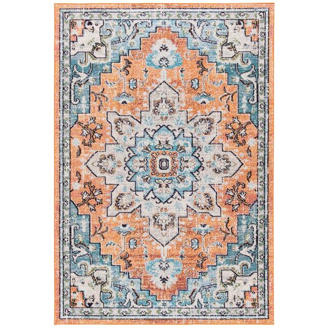 SAFAVIEH Madison Diederike Boho Medallion Distressed Rug - 2'2" x 4' - Orange/Teal