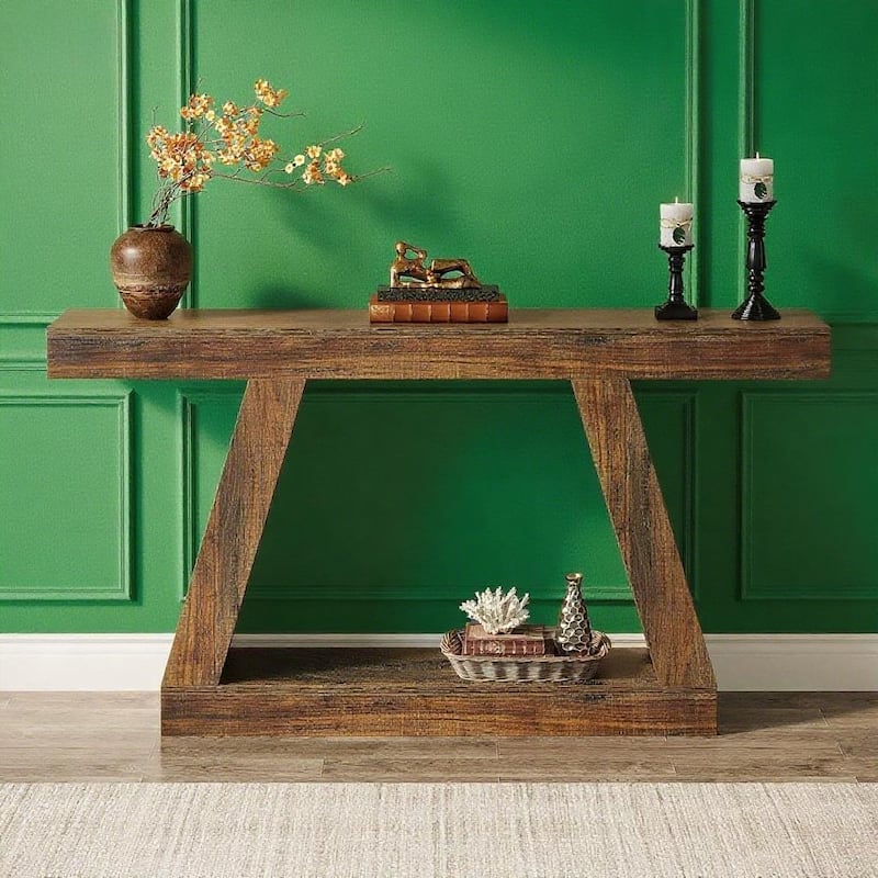 MDF Console Table with Farmhouse Rustic Style abd Storage - 55.12"W x 11.81"D x 31.5"H