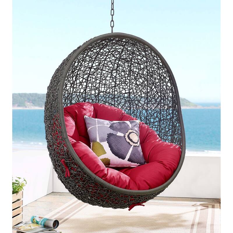 Balmoral Outdoor Grey Rattan with Red Cushioned Hanging Swing Chair