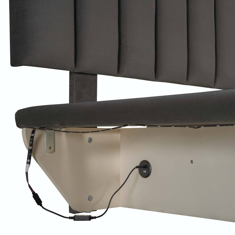 Queen Size Upholstered Floating Bed with LED Light and USB Port