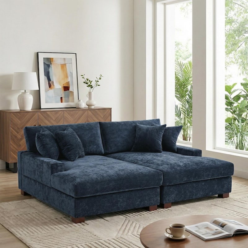 Modern Upholstered Chenille Modular Sectional Sofa with 2 Chaise - Blue-2 Piece