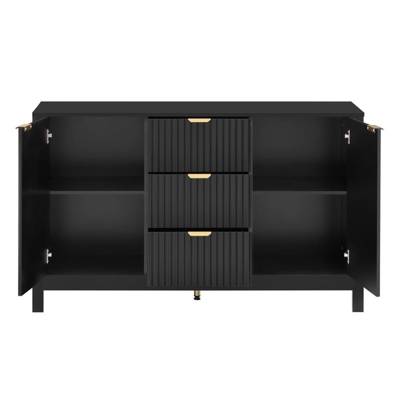 Sideboard with Wave Design - 3 Adjustable Shelves, 3 Drawers & Soft-Close Doors, Storage Console Table with Metal Handles
