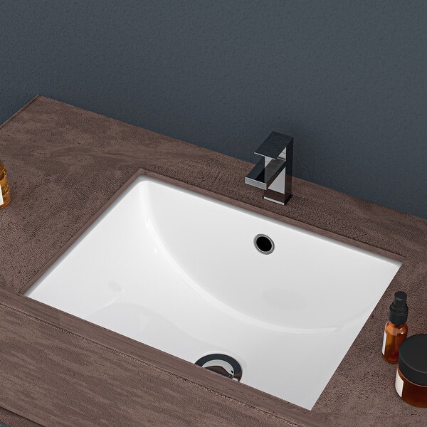 White Ceramic Rectangular Undermount Bathroom Sink with Overflow