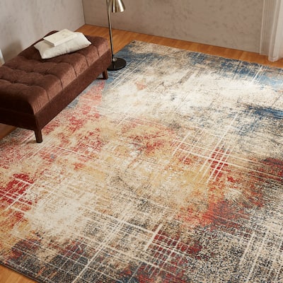 Porch & Den Hollis Distressed Sunset / Denim Abstract Area Rug