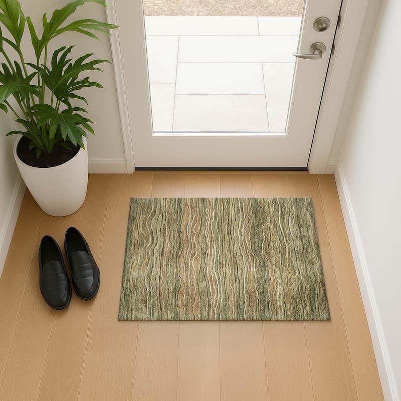 Premium Washable Super Soft Contemporary Stripe Mayfield Rug - Fern - 1'8" x 2'6"