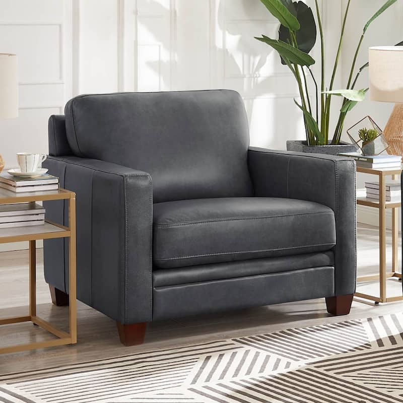 Hydeline Naples Top Grain Leather Arm Chair, Feather, Memory Foam and Springs