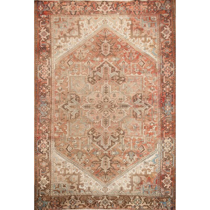 Hand Knotted Oriental 100% Wool Carpet Traditional Medallion Oranges & Rust Heriz Area Rug - 10' 8'' X 8' 4''