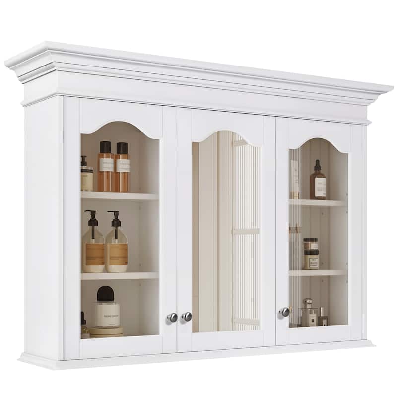 Roomfitters 40" Medicine Cabinet with Mirror, Bathroom Wall Storage Cabinet with Shelves and Glass Doors, White