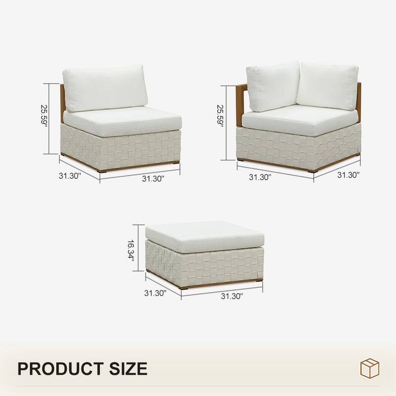 PURPLE LEAF GLFSF U-Shaped White sofa Outdoor Couch for Yard Porch Deck Patio Conversation Sets