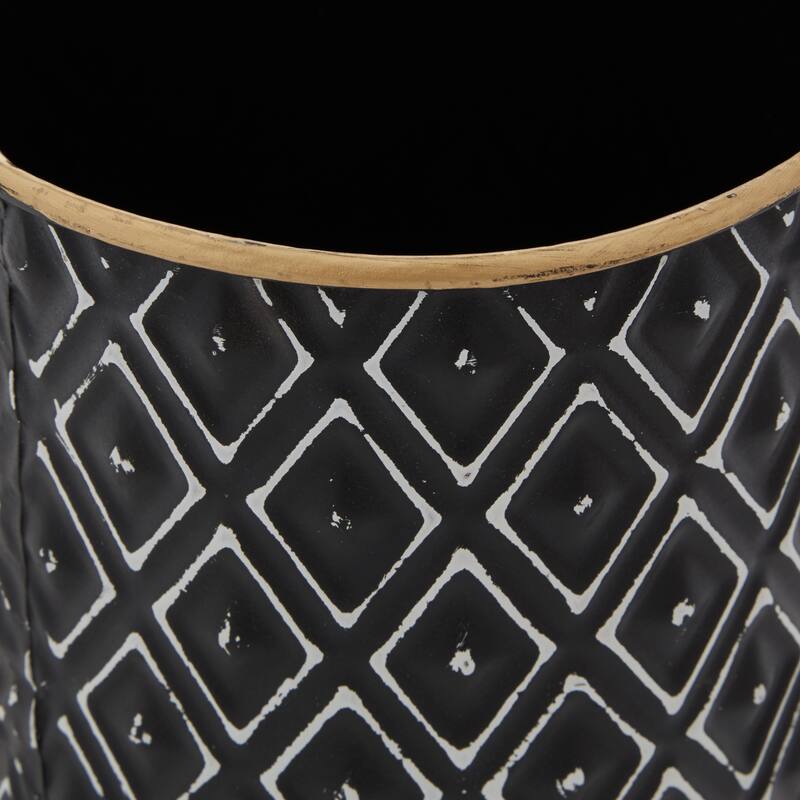 Metal Geometric Decorative Jars with Wood Lids - Set of 2 Black - Roche River Decor - 8"W x 8"L x 11"H