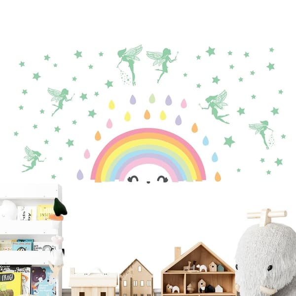slide 2 of 9, Walplus Colorful Rainbow Magic Fairy Glow in the Dark Wall Sticker DIY