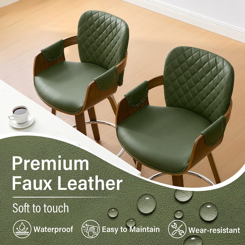 26-Inch Upholstered Swivel Counter Height Bar Stool with Armrests - 36.6"H x19.5"W x 21.3"D