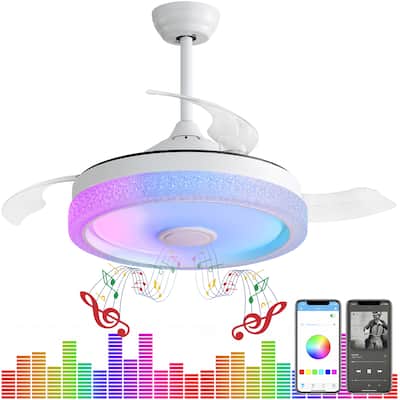 42" Smart Retractable White Ceiling Fan Light with Remote and APP Control
