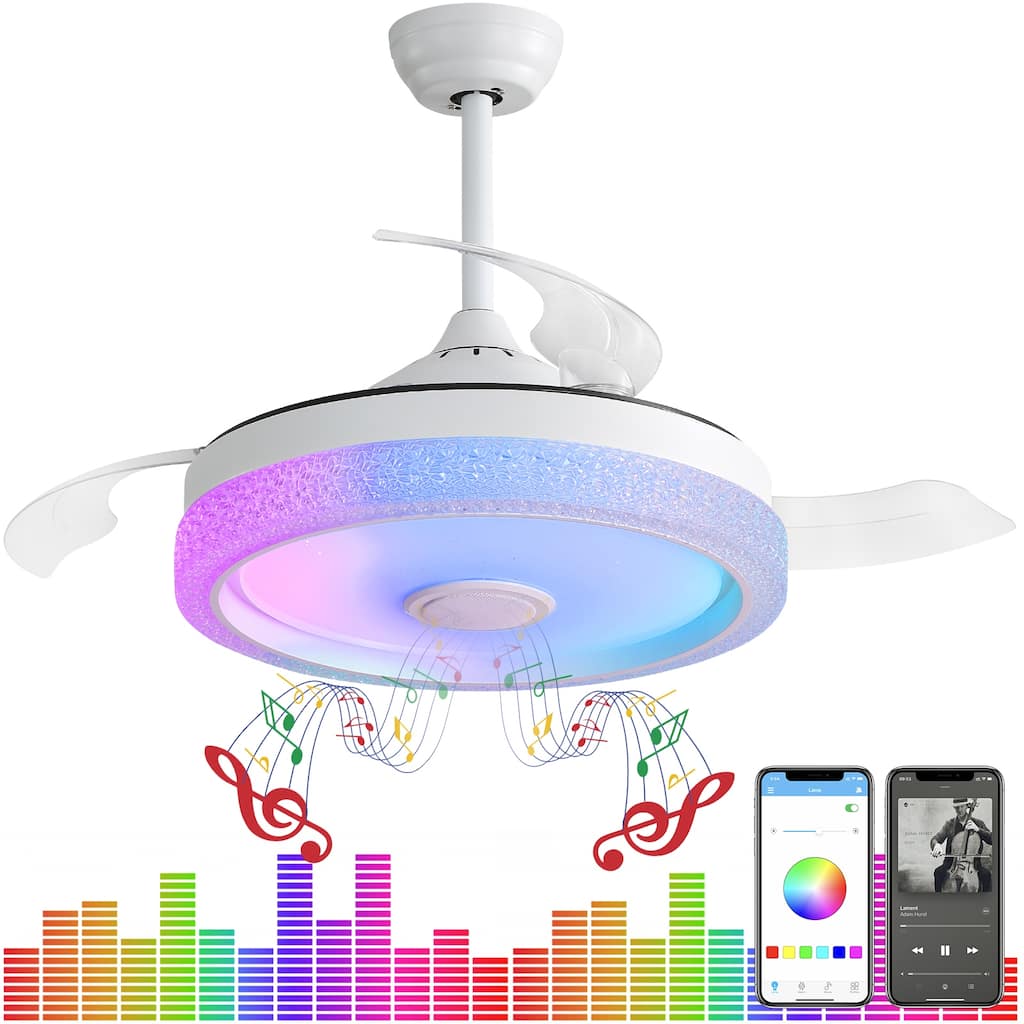 42" 48'' Smart Retractable White Ceiling Fan Light with Remote and APP Control